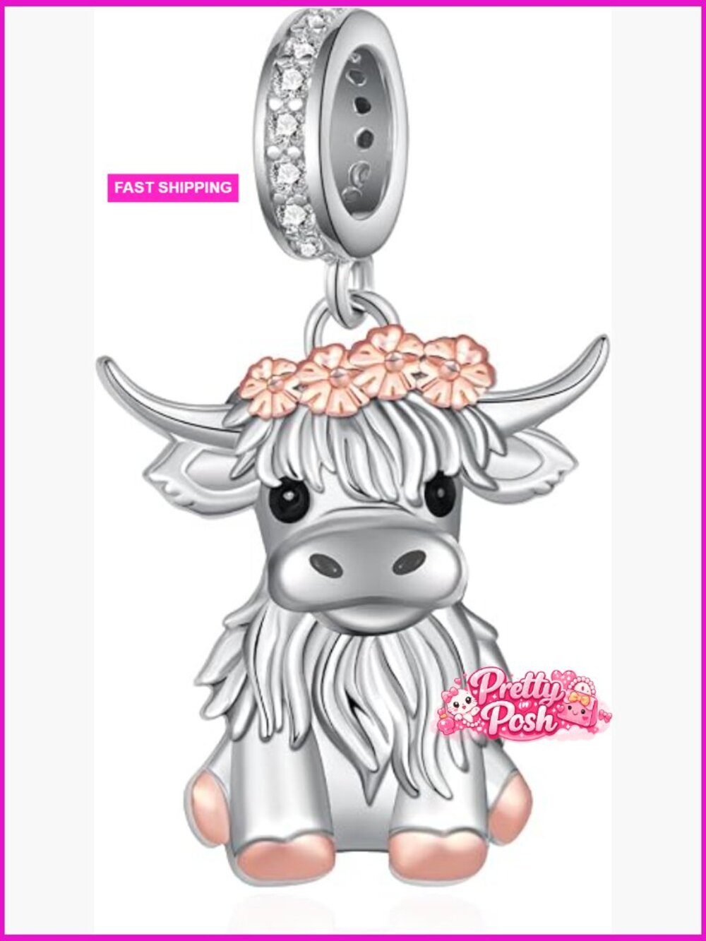 925 Sterling Silver Highland Cow Charm for Bracelets Cute Animal Jewelry